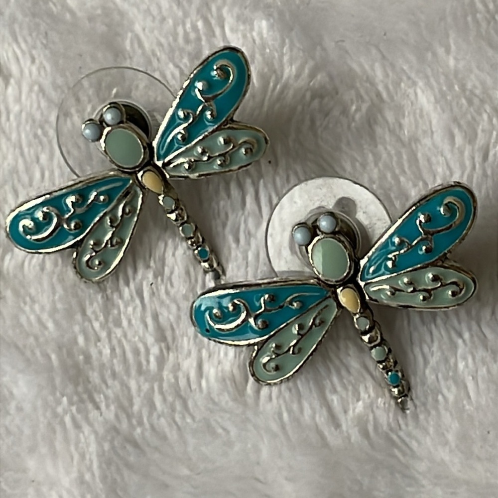 Pair of Blue and Silver Dragonfly Earring Studs‎